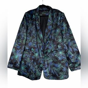 Satin Black Floral Patterned Blazer Size 3XL